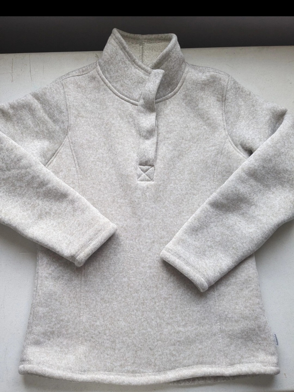 NEW! AVALANCHE Womens Sherpa Lined 1/4 Button Light Beige Pullover Sweater Sz M